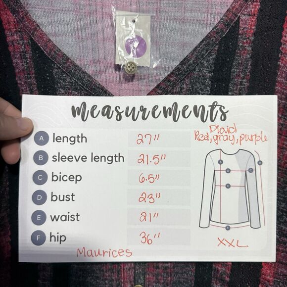 Maurices Plaid Button-Front Peplum Top Women’s Size XXL Red Black & Purple - Picture 11 of 11